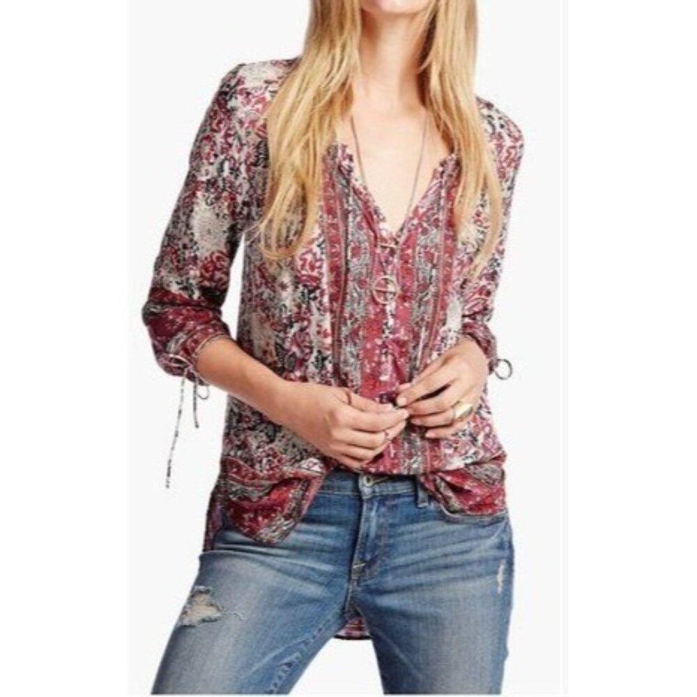 Lucky Brand Boho Tunic Top Rose Pink 3/4 Sleeve Blouse Women’s Size S